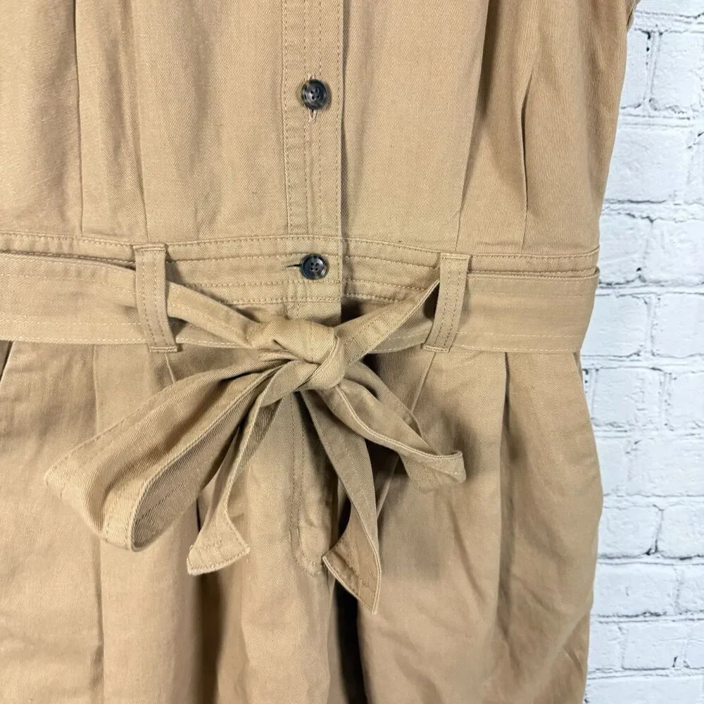 Banana Republic Safari Camp Romper Tan Linen Cotton Belted Women 4 Granola Girl